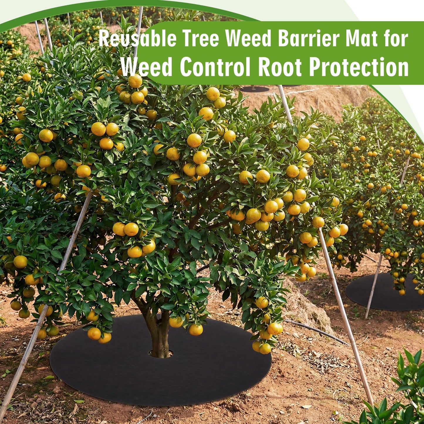 CrystalSylara 100 Pcs Non Woven Tree Mulch Ring Set with 50 Weed Barrier Mats 50 Garden Metal Stakes Thickened Black Tree Protectors Mulch Mat for Garden Plant Cover Root Fabric Protection(Large)