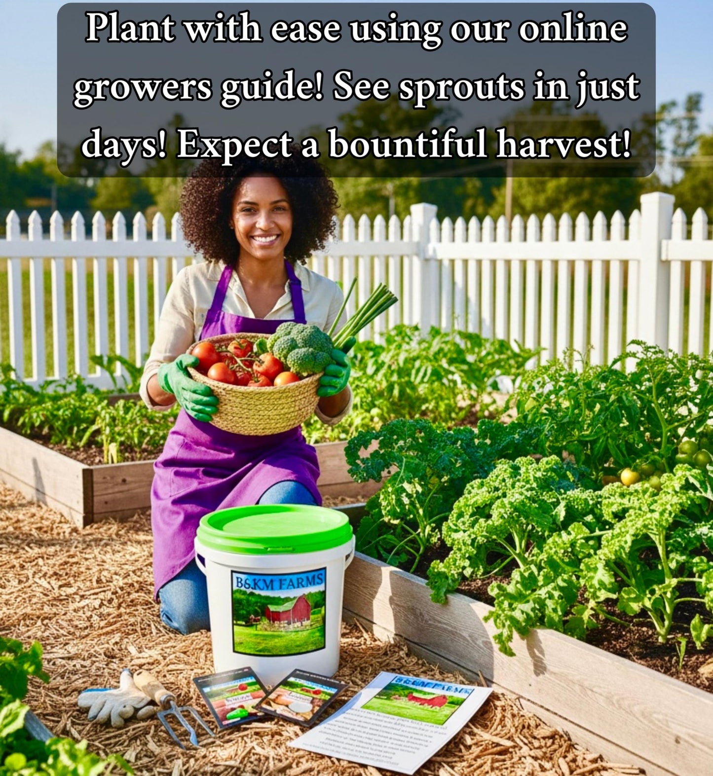 B&KM Farms 20,000+ Survival Seed Kit 5+ Year Supply. 30 Fruit & Vegetable Non-GMO Heirloom Seeds for Planting a Home Garden. Secure Emergency Weather-Proof Bucket