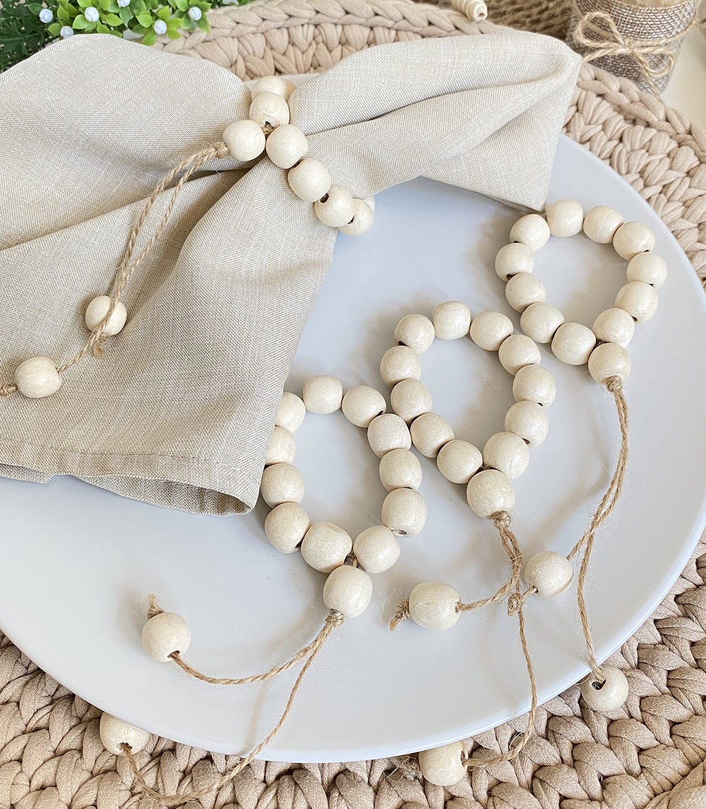 LEBEJUA Handmade Napkin Ring with Wood Beads & Jute Twine - Affordable Rustic Wooden Napkin Ring Holder for Table Decoration | Boho Style Farmhouse Napkin Rings | Napkin Rings Set of 6