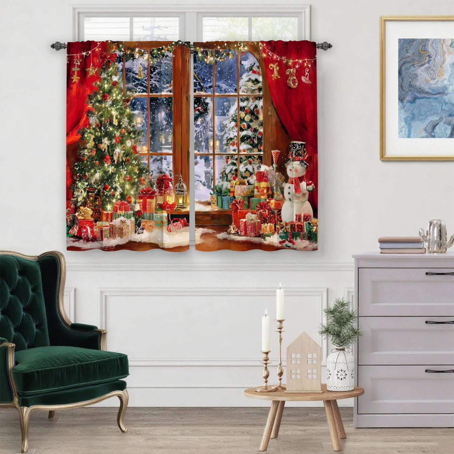Worltoldb Christmas Night Kitchen Curtains Cafe Curtains for Bathroom Dining Room Living Room Pocket Window Drapes 2 Panels Set 28"x36"