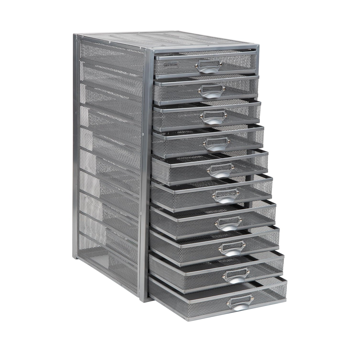 Mind Reader 10-Drawer Desk Organizer for Office Supplies, Crafts, Mail Sorting & More, Metal Mesh, 10.75"L x 14"W x 21.25"H, Silver