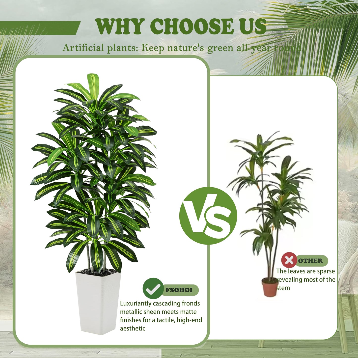 Artificial Dracaena Tree - 5FT Tall Fake Plants with White Tall Planter - Artificial Plants Indoor Floor Plant in Pot - Large Tropical Fake Yucca Potted Tree for Home Office Living Room Decor