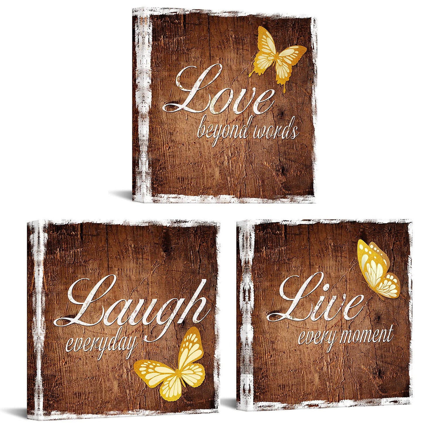 RyounoArt 3 Pieces Live Laugh Love Canvas Wall Art Inspirational Quotes Poster Painting Brown Picture for Living Room Bedroom Kitchen Decoration Ready to Hang