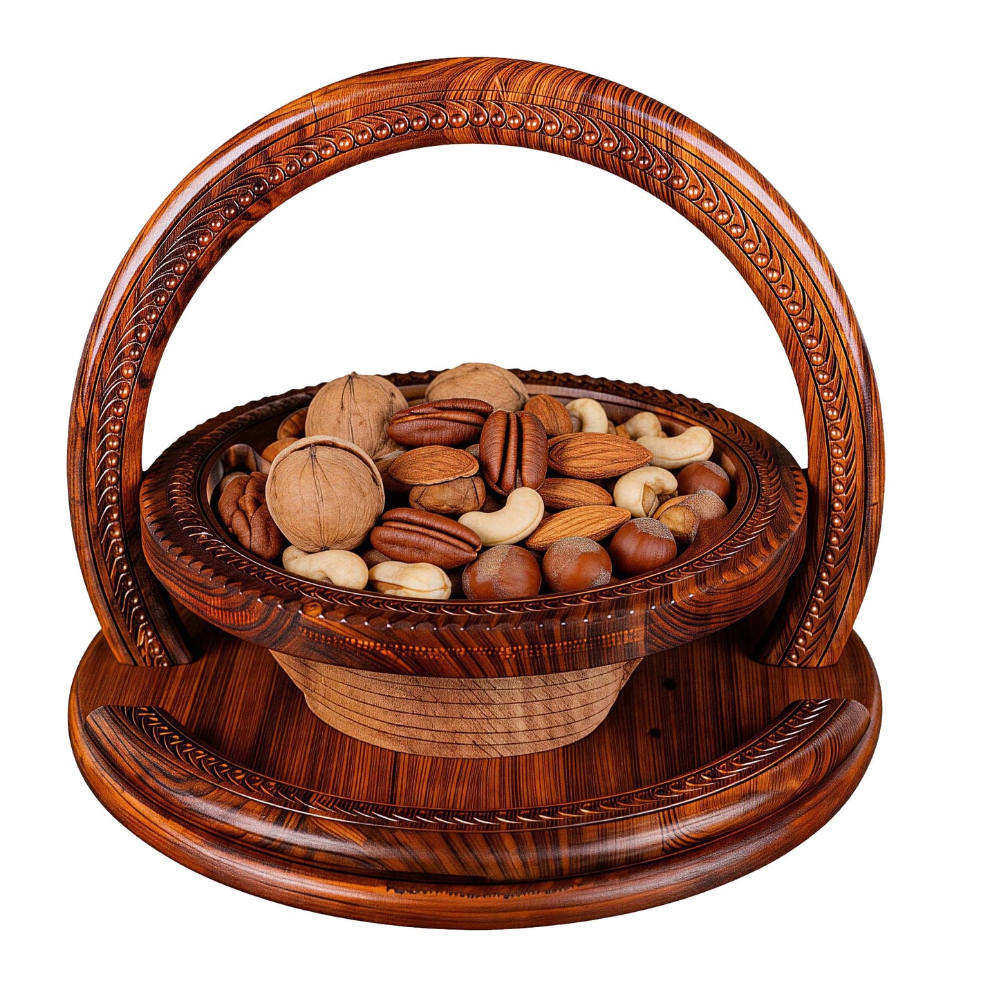 LANXGNAN Wooden Folding Fruit Basket - Handmade Rosewood Fruit Bowl with 1/2/3/4 Compartments, Collapsible for Storage (1-Grid)