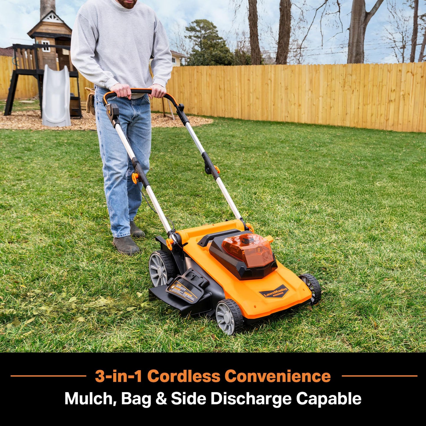 LawnMaster CLMF4821A Cordless Lawn Mower Brushless 48V MAX 21Inch 3-in-1 Function with 4X24V MAX 4.0Ah Battery and a Dual Charger
