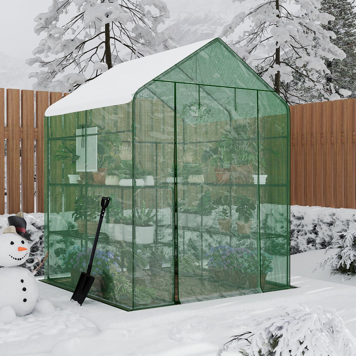 IDEALHOUSE Greenhouse, 57 x 57 x 77'' Greenhouses for Outdoors, Small Plant Green House, 3 Tiers 12 Shelves, Durable PE Cover, Plastic Portable Walk in Greenhouses for Outside Indoor
