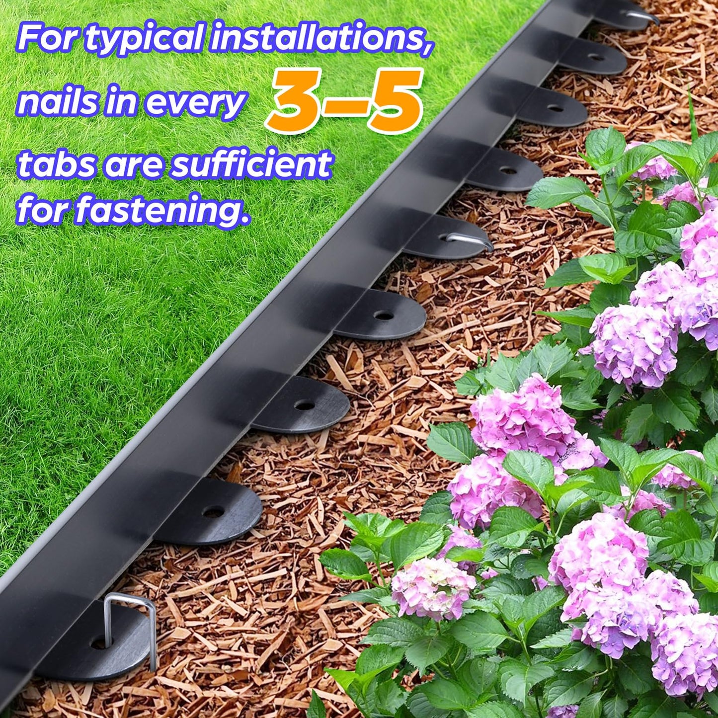 Jorvila Landscape Edging, 1.5" x 100' Plastic Garden Edging with 120 Pcs Metal Spikes, Flexible Garden Border for Lawn, Landscaping, Flower Beds
