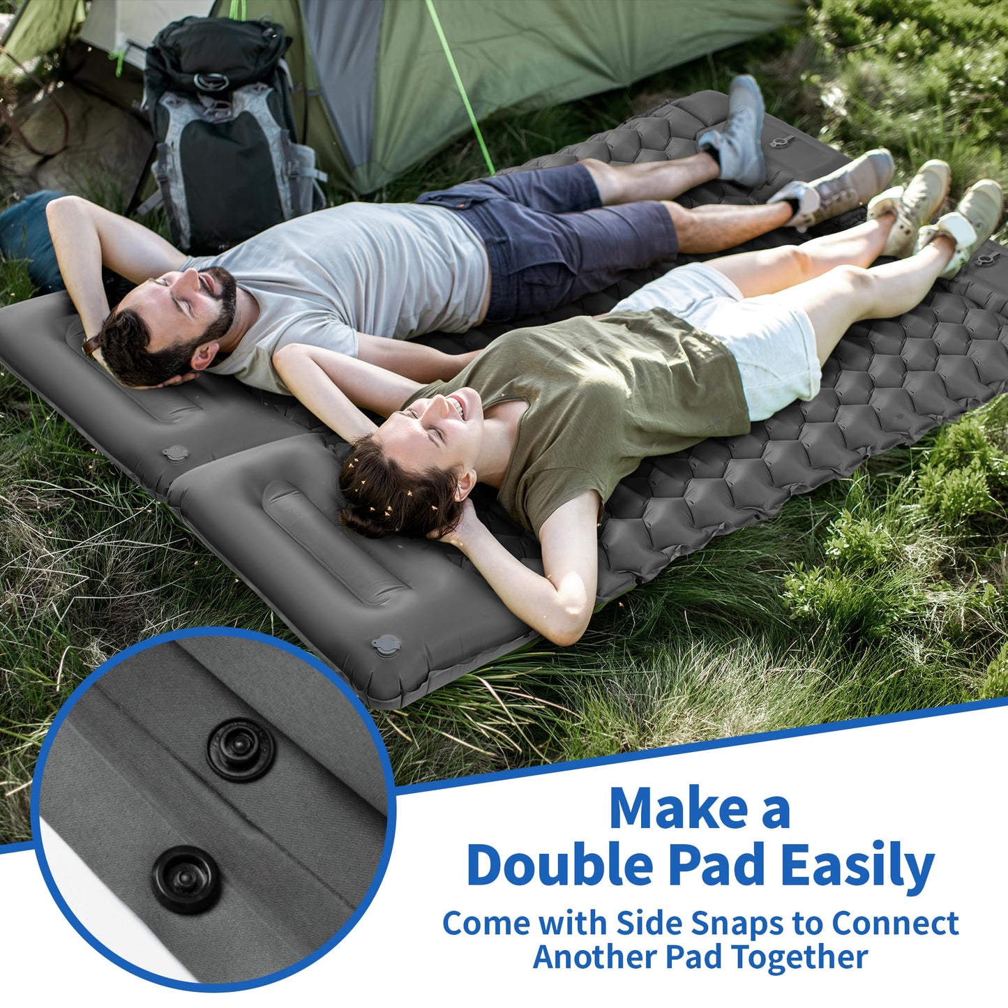 WILDOMS Sleeping Pad for Camping - 4” Thick Inflatable Camping Mat with Built-in Pump & Pillow, Ultralight Self Inflating Camping pad, Backpacking Sleeping Mat for Hiking, Tent, Traveling