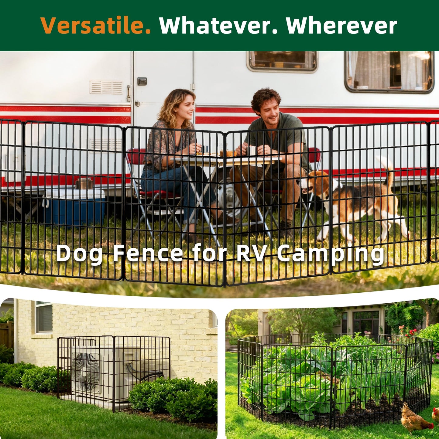 RYDIZA [3-PLY] No Dig Garden Fence Animal Barrier with Gate, 32 in (H) x23.6ft (L), 10 Panels Metal Dog Fence Outdoor for Yard, Decorative Temporary Fence Tall Garden Fencing for Dogs Outside