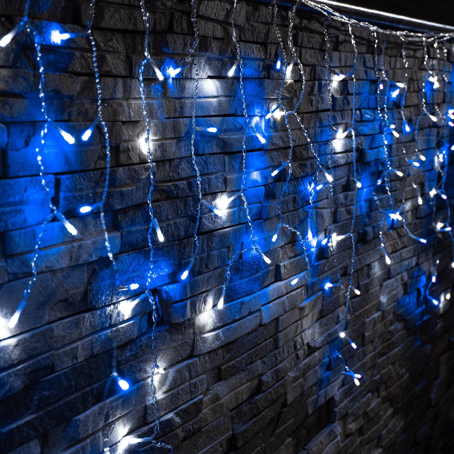 YOLIGHT Icicle Christmas Lights 13ft 96 LED Icicle String Lights 8 Modes Twinkle Curtain Fairy Lights, Indoor Room Patio Garden Bedroom Wedding Party Halloween Christmas Decoration (White+Blue)