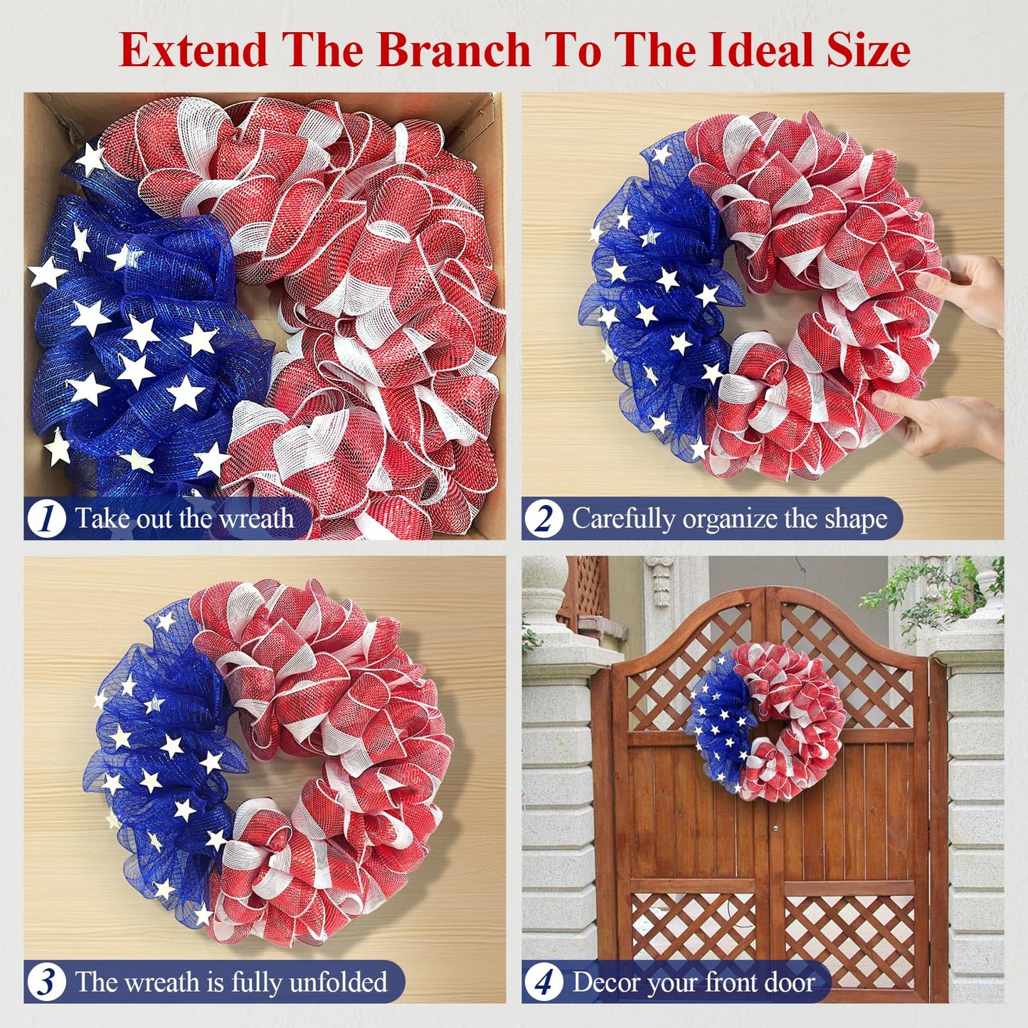 26 Inch Mesh Patriotic Front Door Wreath, 4th July Independence Day Wreath for Summer America Patriotic Flag Burlap Farmhouse Decor, Memorial Day Americana Front Window Hanging Decor