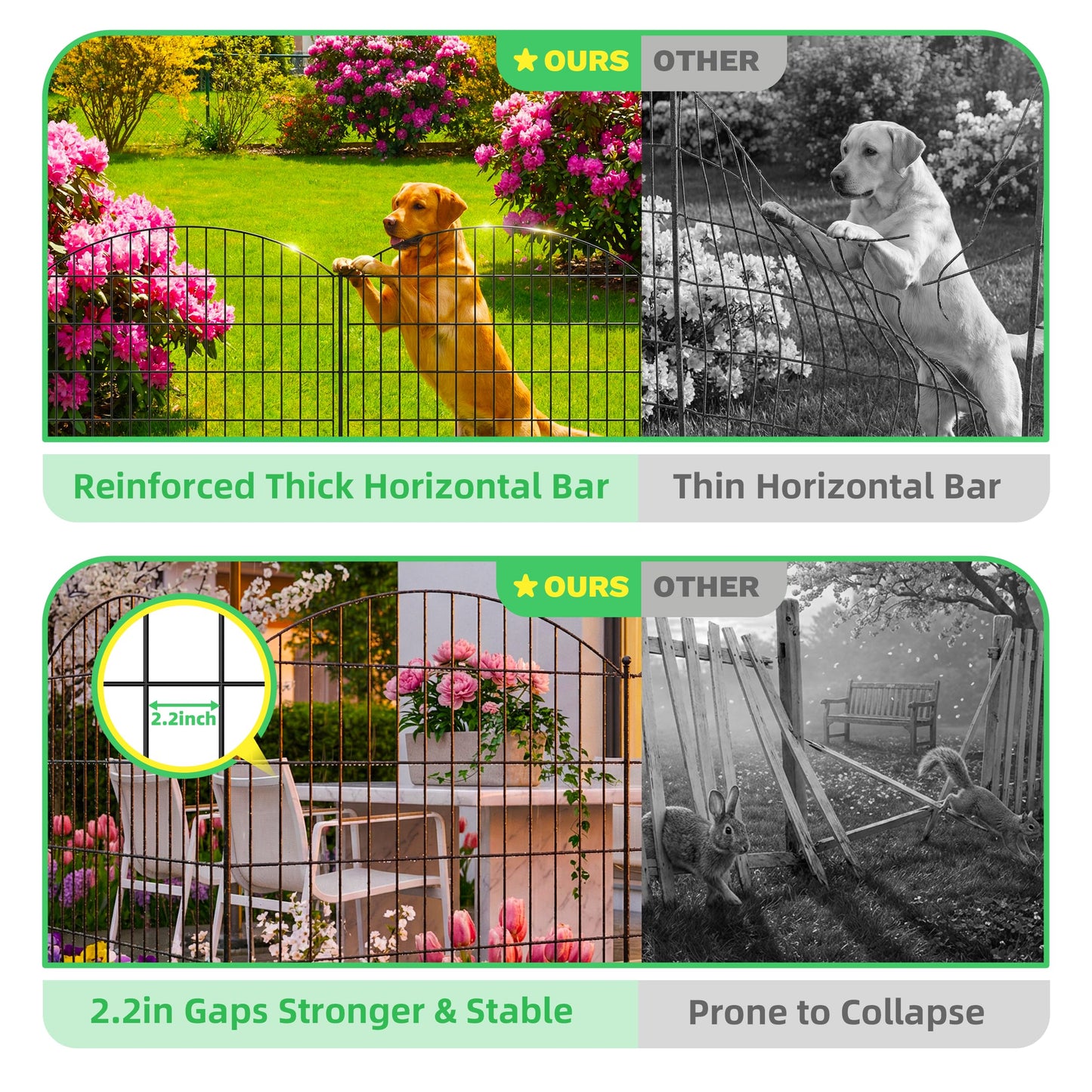 Toolterritary 10 Panels Arched No Dig Decorative Garden Fence with Gate, 40in(H) x 25.0ft(L) Dog Fence Outdoor for Yard, Rustproof Metal Garden Fence Animal Barrier for Dogs, Rabbits & Patio