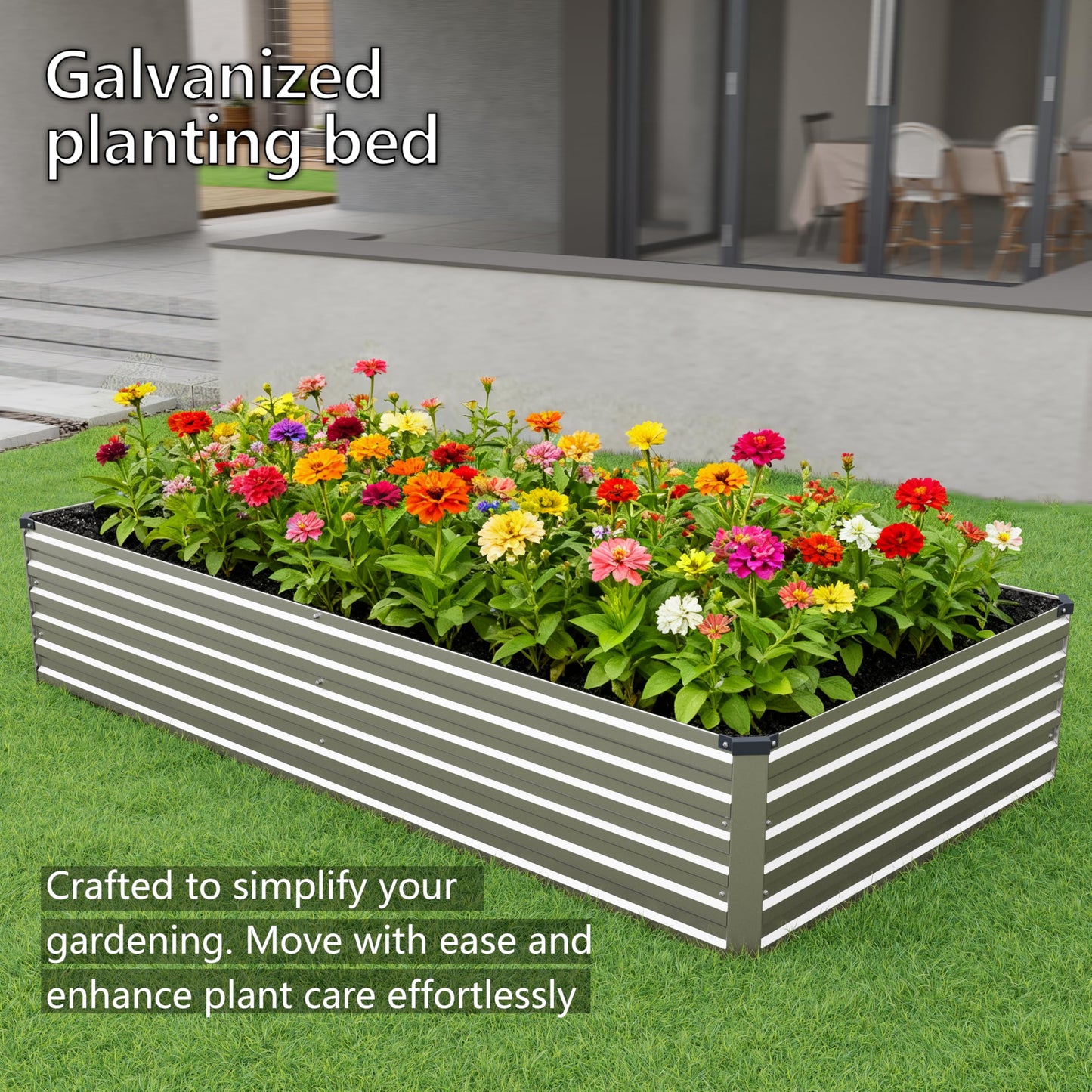 DIIYIV 12x2x1.5FT Galvanized Raised Garden Bed,Vegetable Boxes-Rectangle Metal Flower Box,Large Planter Raised Beds Outdoor Garden for Planting,Fruit,Herb-Silver