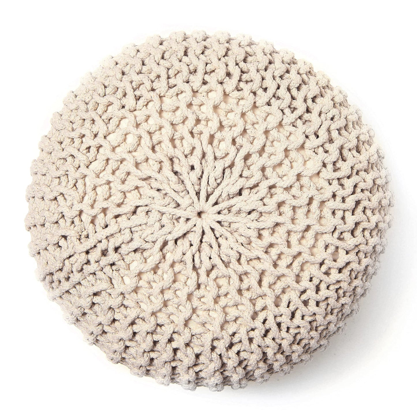 REDEARTH · Round Pouf Ottoman - Cable Knitted Boho Poof - Home Décor Cord Pouffe Handmade Circular Footrest for Living Room - Bedroom - Kids Bedroom - 100% Cotton Pouf (18" x 18" x 14") - Ivory