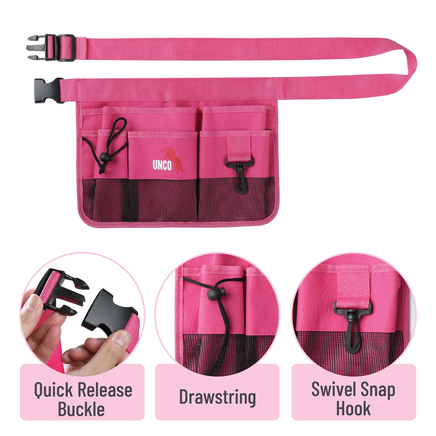 UNCO- Adjustable Gardening Belt, Pink, 7 Pockets, Wear, Cut and Water Resistant, Garden Tool Belt Pouch, Waist Apron with Pockets