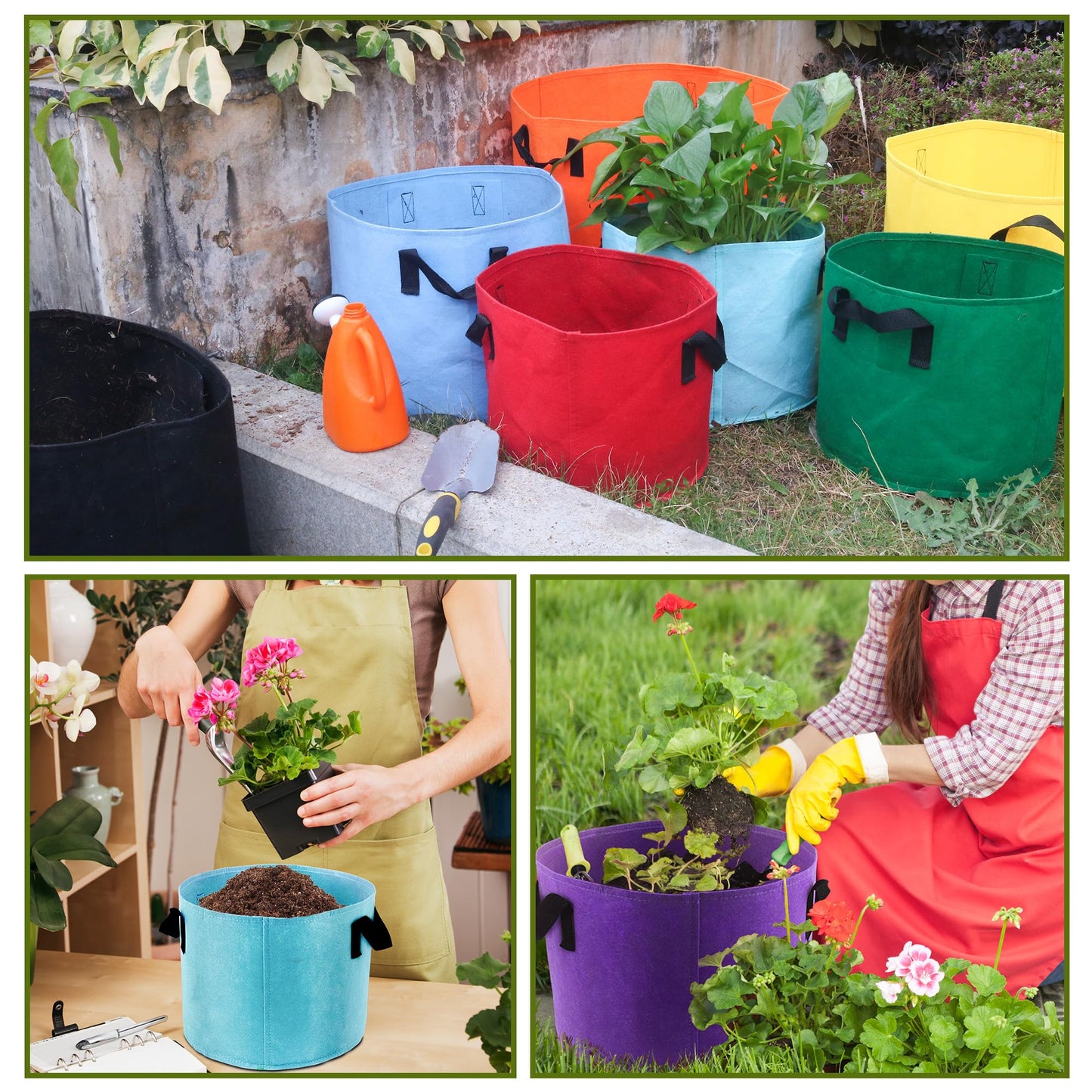 7-Gallon Fabric Grow Bags (7 Pack of Mix Colors) with Handles for Potato Tomato Flower and Vegetables