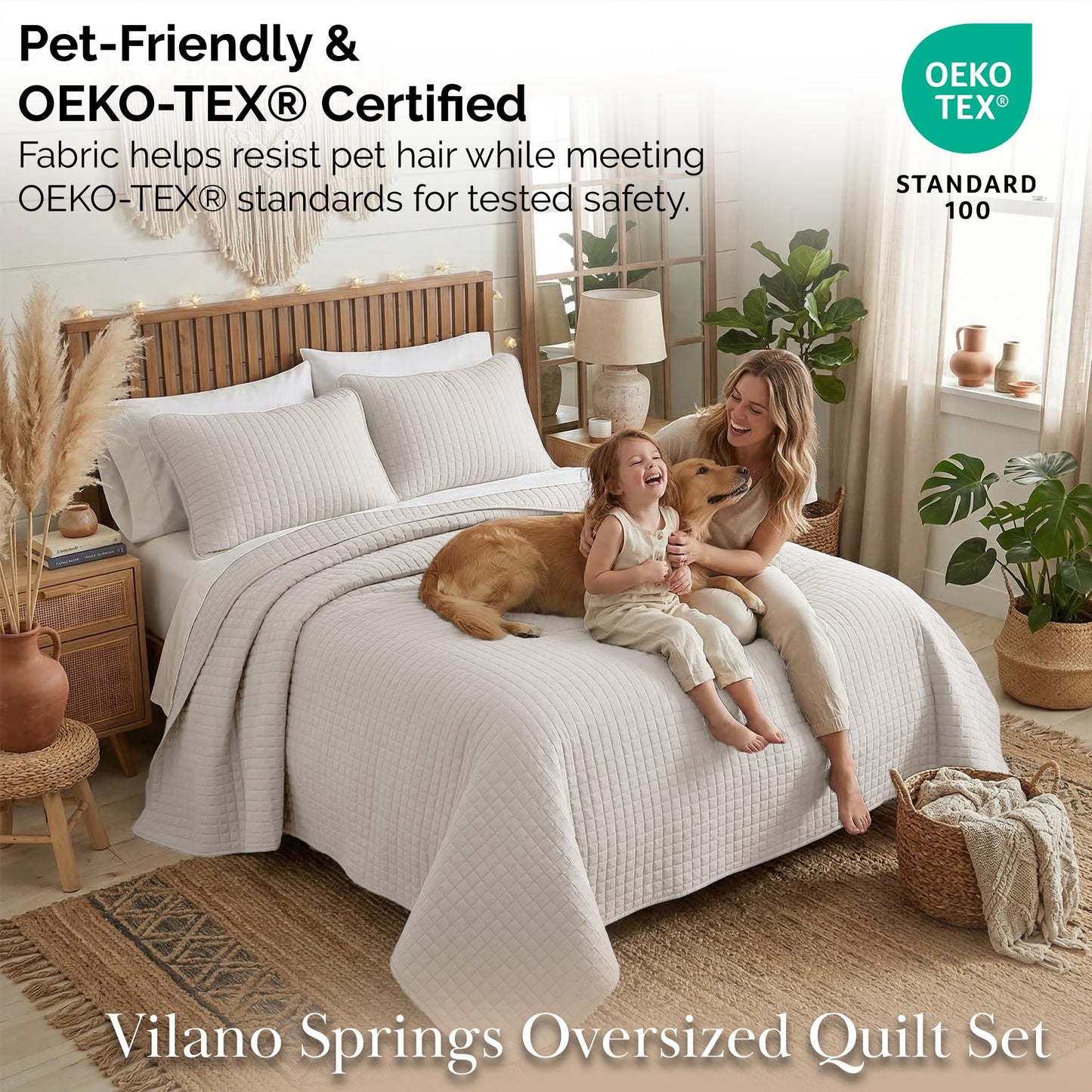 Southshore Fine Living, Inc. Full/Queen Quilt Bedding Set, Microfiber Quilts Queen Size, Coverlet, Stain & Pet Hair Resistant Bedding, Full Size Bedspread with 2 Pillow Shams, Natural Beige