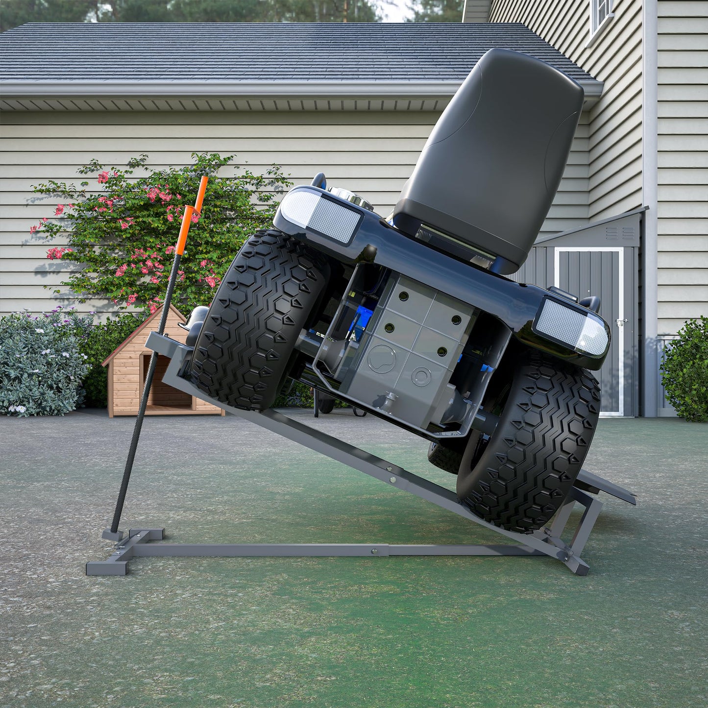 Large Riding Lawn Mower Lift Jack 880Lbs for Wide 46" Ride on Lawn Mowers & Garden Tractors,Foldable Lawn Tractor Lift with Manual and Power Handles Fit Multiple Mowers
