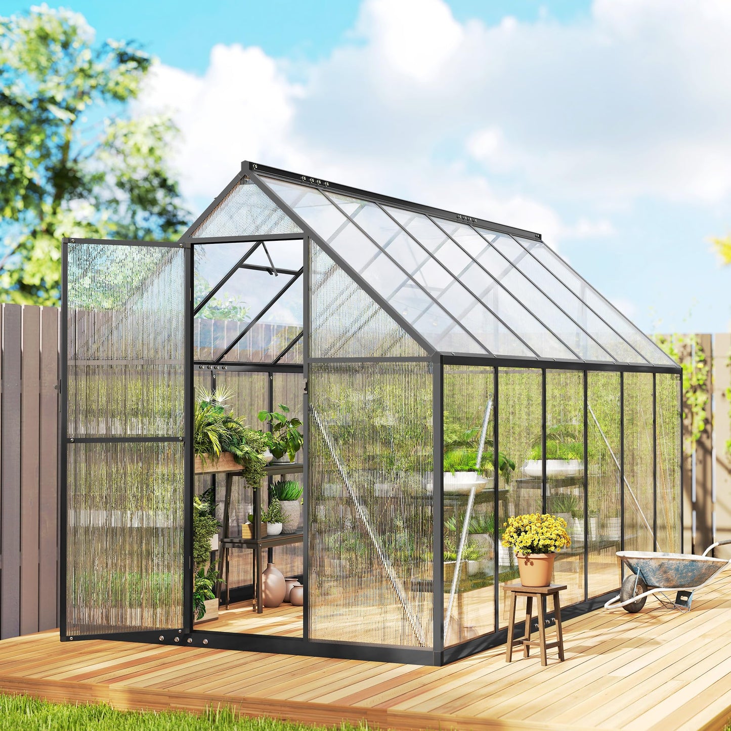 Outsunny 11x6 ft Polycarbonate Greenhouse with Swing Door and Two Adjustable Roof Vents, Aluminum Walk-in Greenhouse Outdoor Greenhouse for Patio Garden Backyard, Black