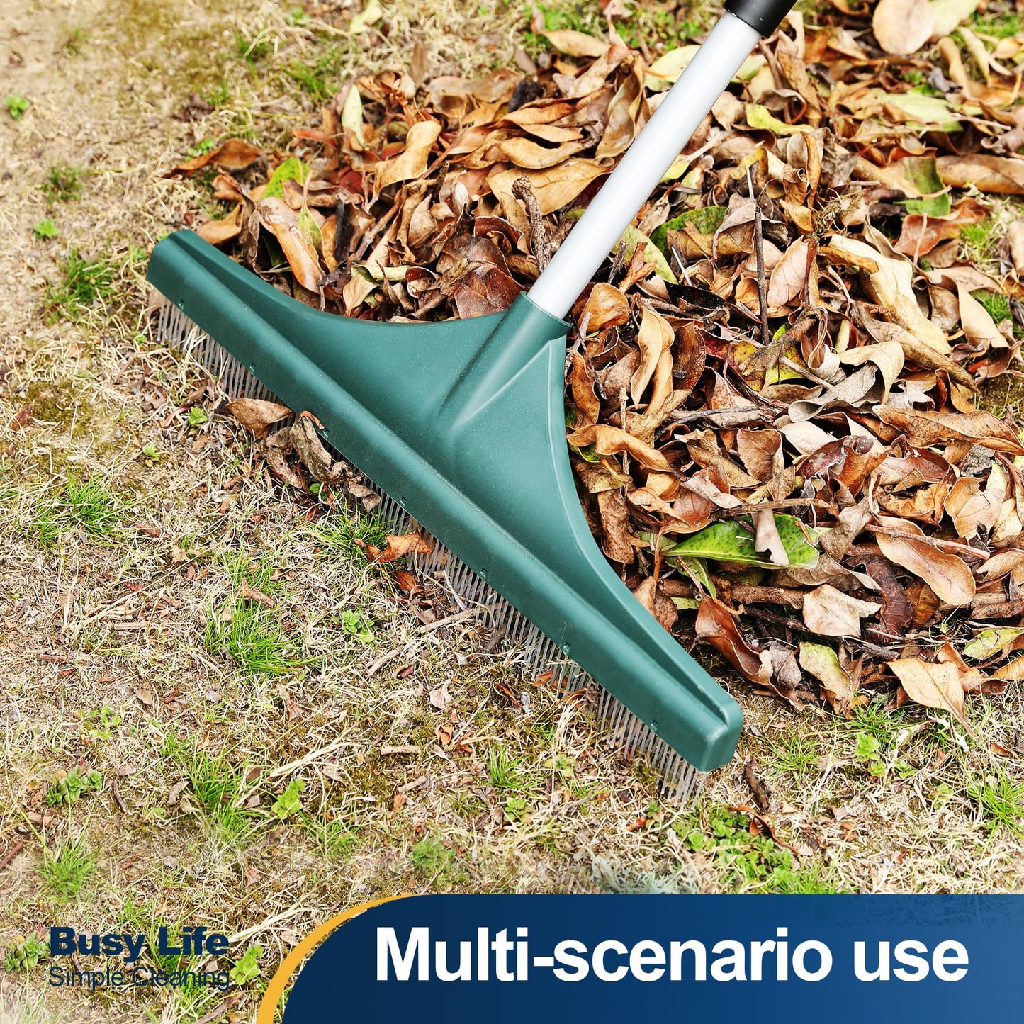 Yocada Artificial Turf Rake Grass Brush Broom Carpet Lawn Leaf Rake Cleaner Broom Telescopic Iron Pole for Yard Cleaning and Pet Hair Removal 56.69"