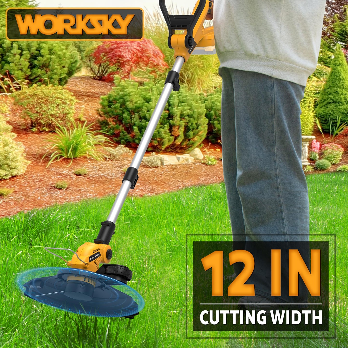 3 in 1 Cordless String Trimmer (No Battery) Compatible with Dewalt 20V Max Battery, 12" Electric Weed Wacker with Auto Line Feed, Foldable Weed Eater/Edger Trimmer/Mower for Yard Garden, Grass Trimmer