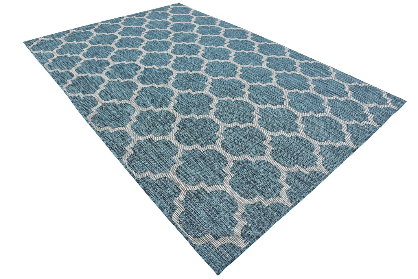 Unique Loom Outdoor Trellis Collection Area Rug (6' 1" x 9' Rectangle, Teal/ Gray)