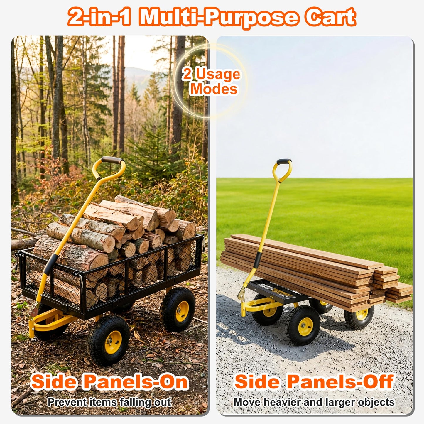 DIAMONDFORGE 900lbs Heavy Duty Garden Cart, Steel Garden Wagon Cart with Fixedable Rotating Handle for Backyard, Utility Yard Wagon with 10" All Terrain Tires, Mesh Removable Sides