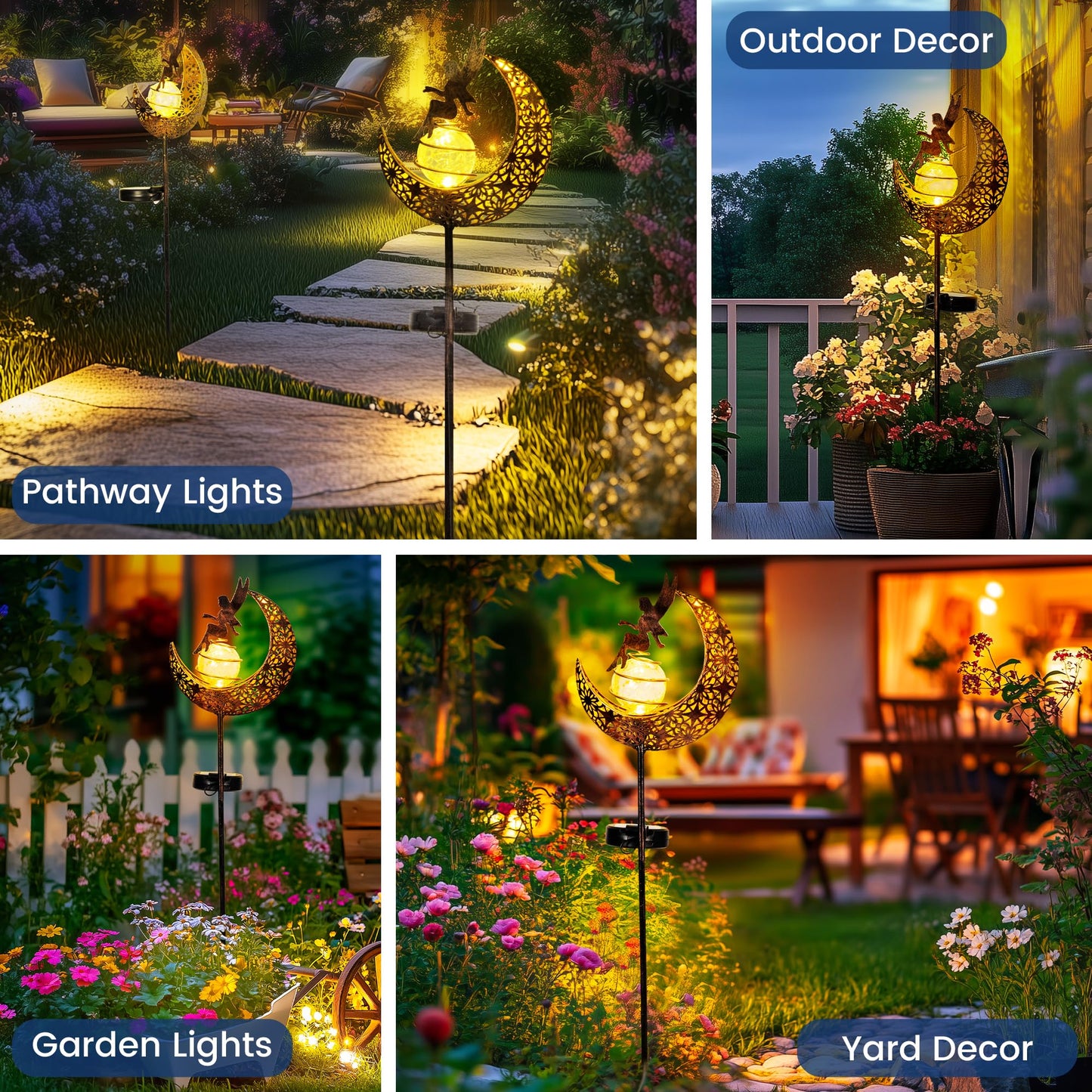 SUNCKET Fairy Garden Solar Lights Outdoor Moon Stakes, Waterproof Outdoor Metal Decor Gifts for Women Mom, Art Moon Sculpture for Yard, Patio, Garden, Porch, 1 Pack