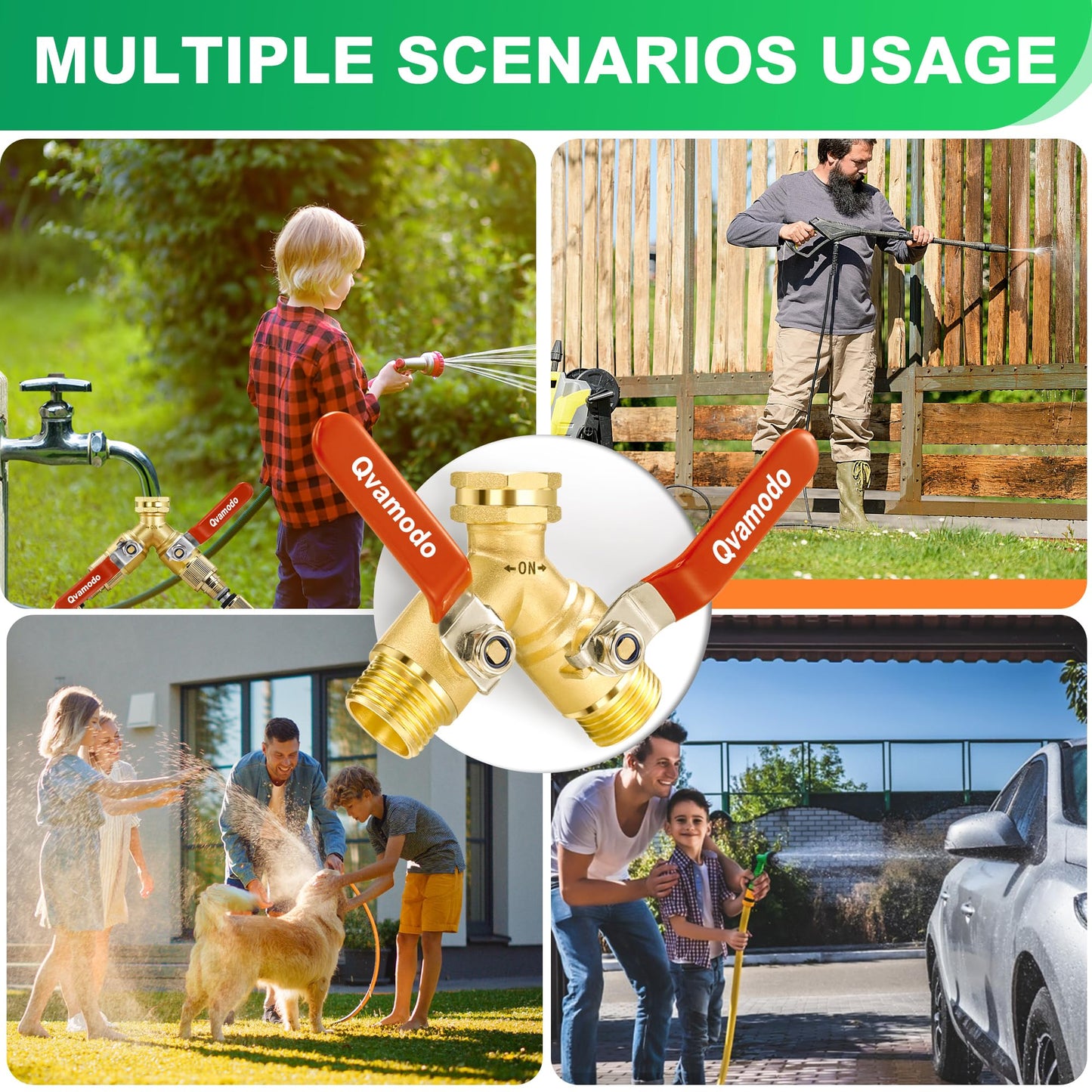 Hose Splitter 2 Way Heavy Duty Garden Hose Y Splitter with Shutoff, Garden Hose Splitter with 304 Stainless Steel Long Handle Outdoor Full Flow Y Valve 3/4 Inch GHT Thread Y Connector for Garden Hose