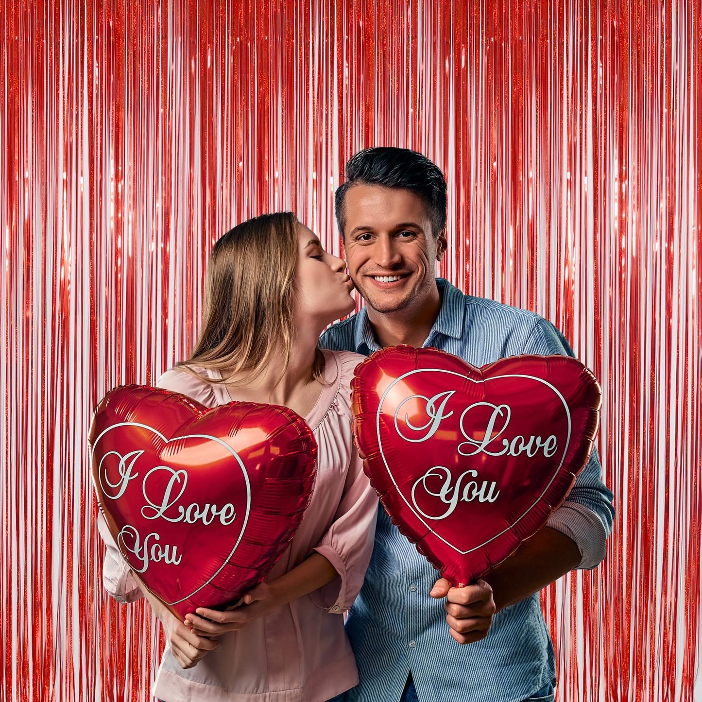 Red Tinsel Curtain Backdrop for Party Decorations - Sparkle Foil Tinsel Fringe Curtains Photo Backdrop Booth (3.2ft x 8ft, 2 Packs)