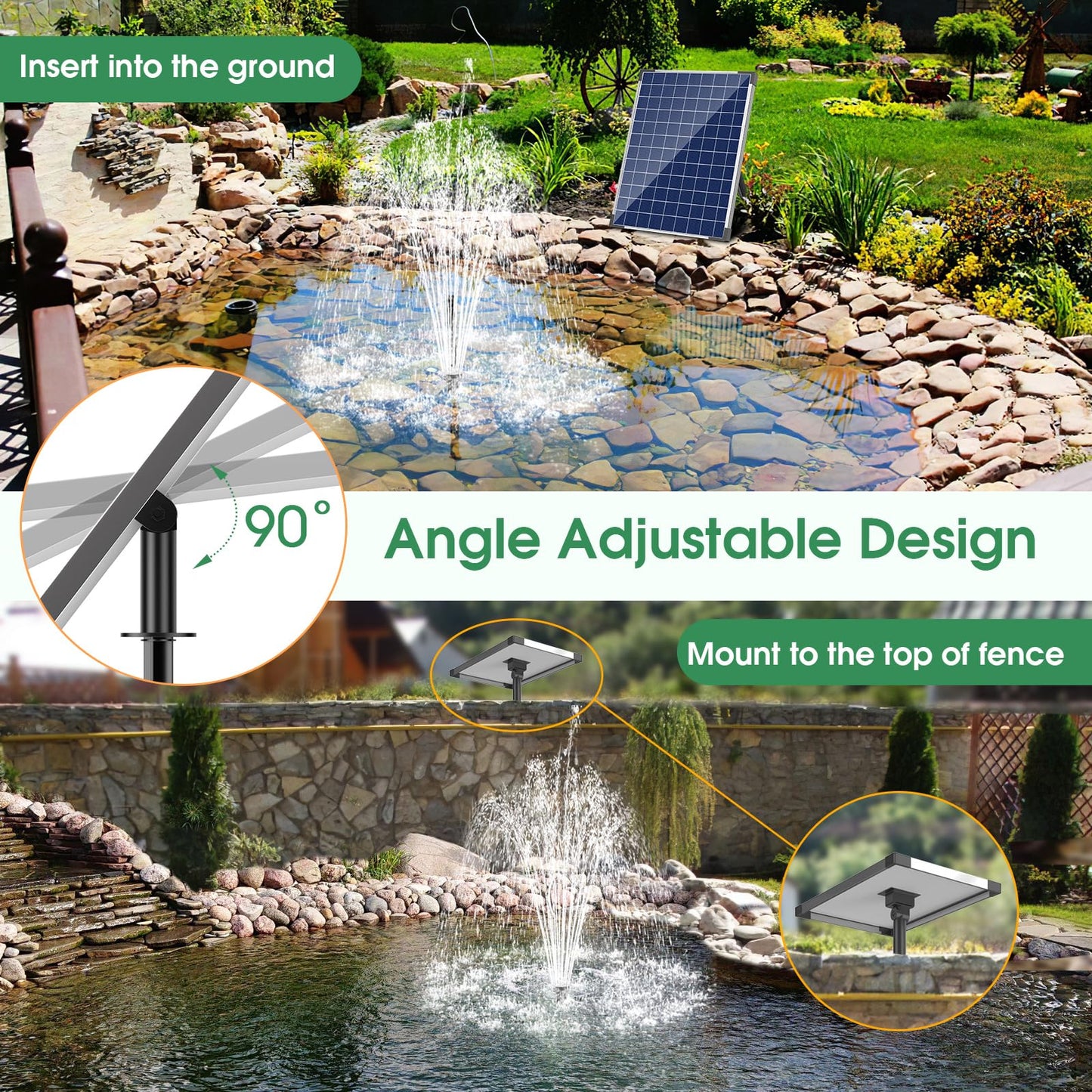 Antfraer 25W Solar Fountain Pump, Solar Water Pump 340GPH Flow Adjustable, Solar Pond Pump with 16.5Ft Cord & PVC Tubing for Pond Small Pond Garden Waterfall Backyard Hydroponics Water Features