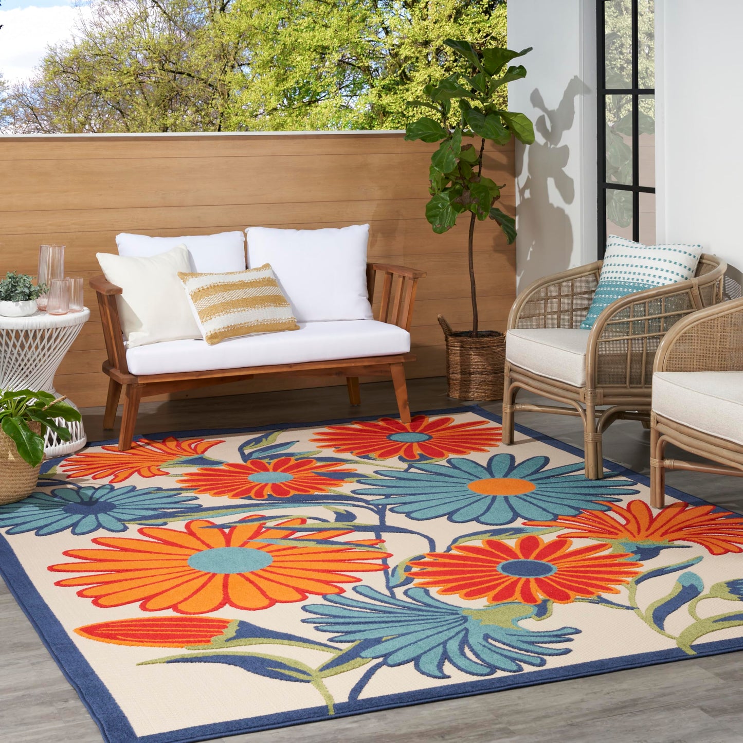 Nourison Home Aloha Multicolor 9' x 12' Area Rug - Easy Clean, Non Shedding, Bed Room, Living Room, Dining Room, Kitchen (9' x 12')