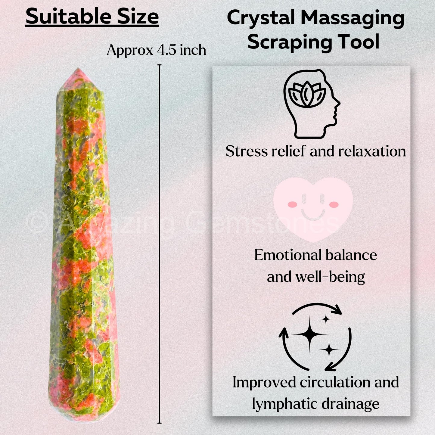 Amazing Gemstone Unakite Crystal Wand Massage Stick - Pelvic Wand Gua Sha for Adults - Crystals and Healing Stones Massage Wands for Adults Gifts (Pointed)