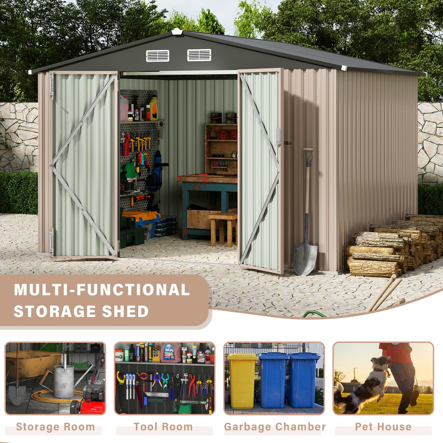 12X10 ft Outdoor Metal Storage Building, Storage Shed with Secure Lockable Door & Air Ventilation System, Premium Metal Tool Shed for Garden, Backyard, Patio, Ideal for Lawn Equipment & Tools