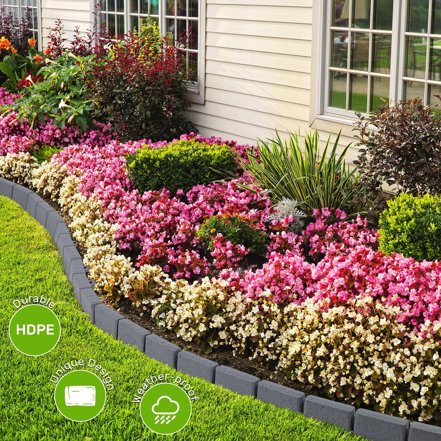 AGTEK Garden Edging 16FT Landscape Edging Kit 2.75 Inch Height Decorative Garden Border No Dig Lawn Border for Yard Flower Bed with 26 Stakes, Grey
