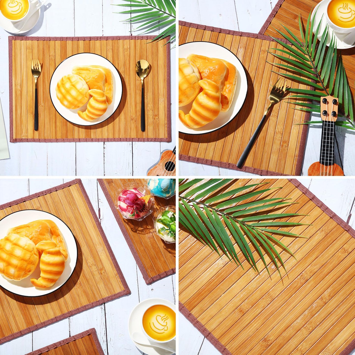 Hushee 8 Pcs Bamboo Placemats Dining Table Mats Washable Heat Place Resistant Mat for Dining Kitchen Room Table, 18 x 12 Inch(Classic Style)