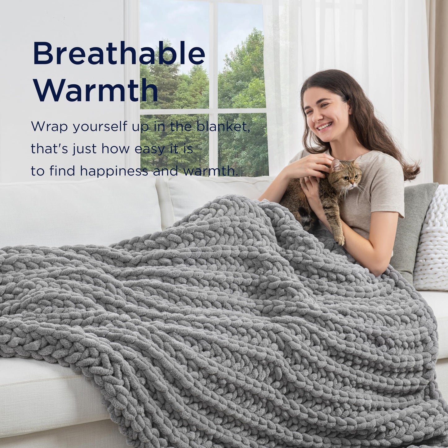 Maetoow Handmade 20 lb Soft Knitted Weighted Blanket, 60 x 80 in Breathable Chunky Knit Gravity Blanket Throw, Home Decor for Sofa Couch Bed, Light Grey