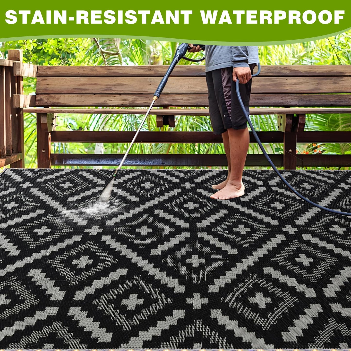 YONILE 8x10 ft Outdoor Rug Waterproof for Patio with LED Light,Large Outdoor Plastic Straw Rug,Reversible Plastic Area Rugs Mat Outside Carpet for RV, Deck, Porch, Picnic, Beach, Balcony