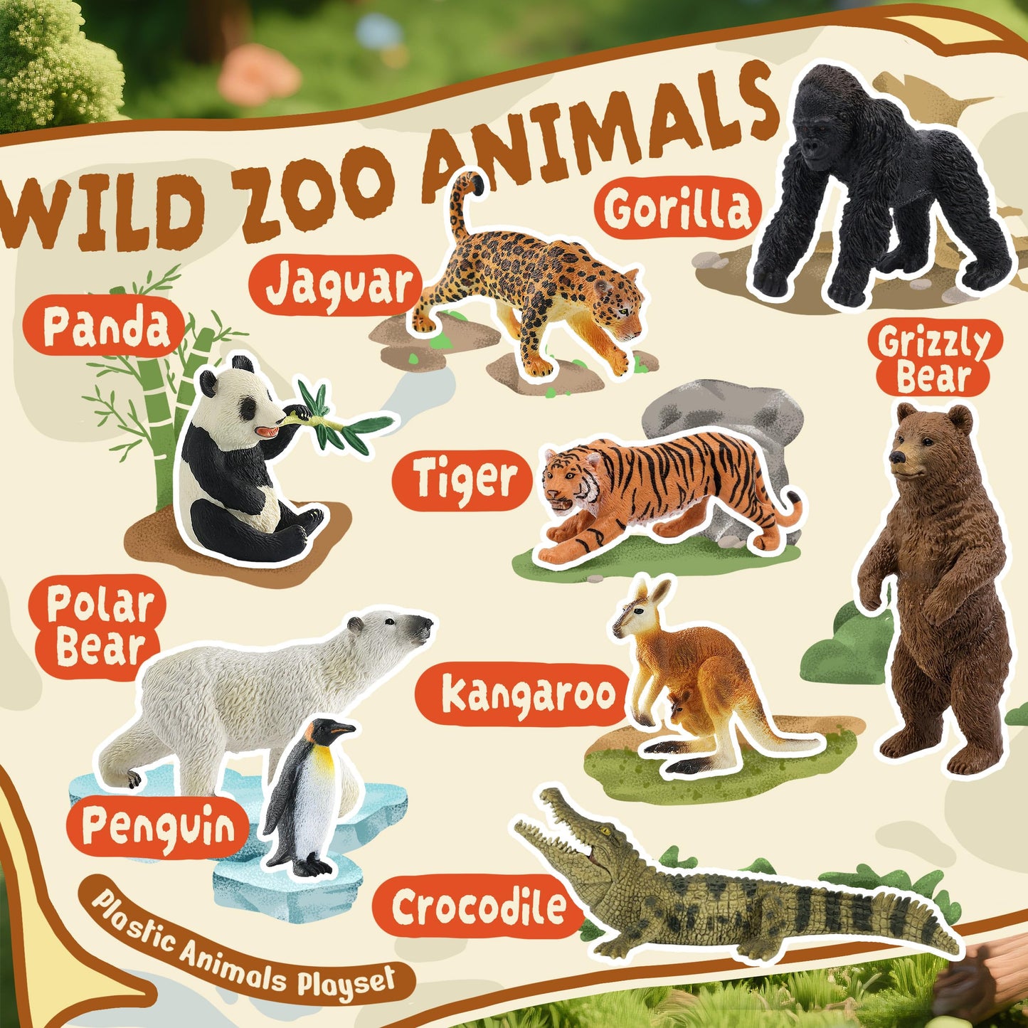 Zippytots 9 PCS Zoo Animal Toys for Kids 3-5 Realistic Plastic Wild Animal Figurine Toys Educational Learning Toy for Kids Boys Girls Toddlers