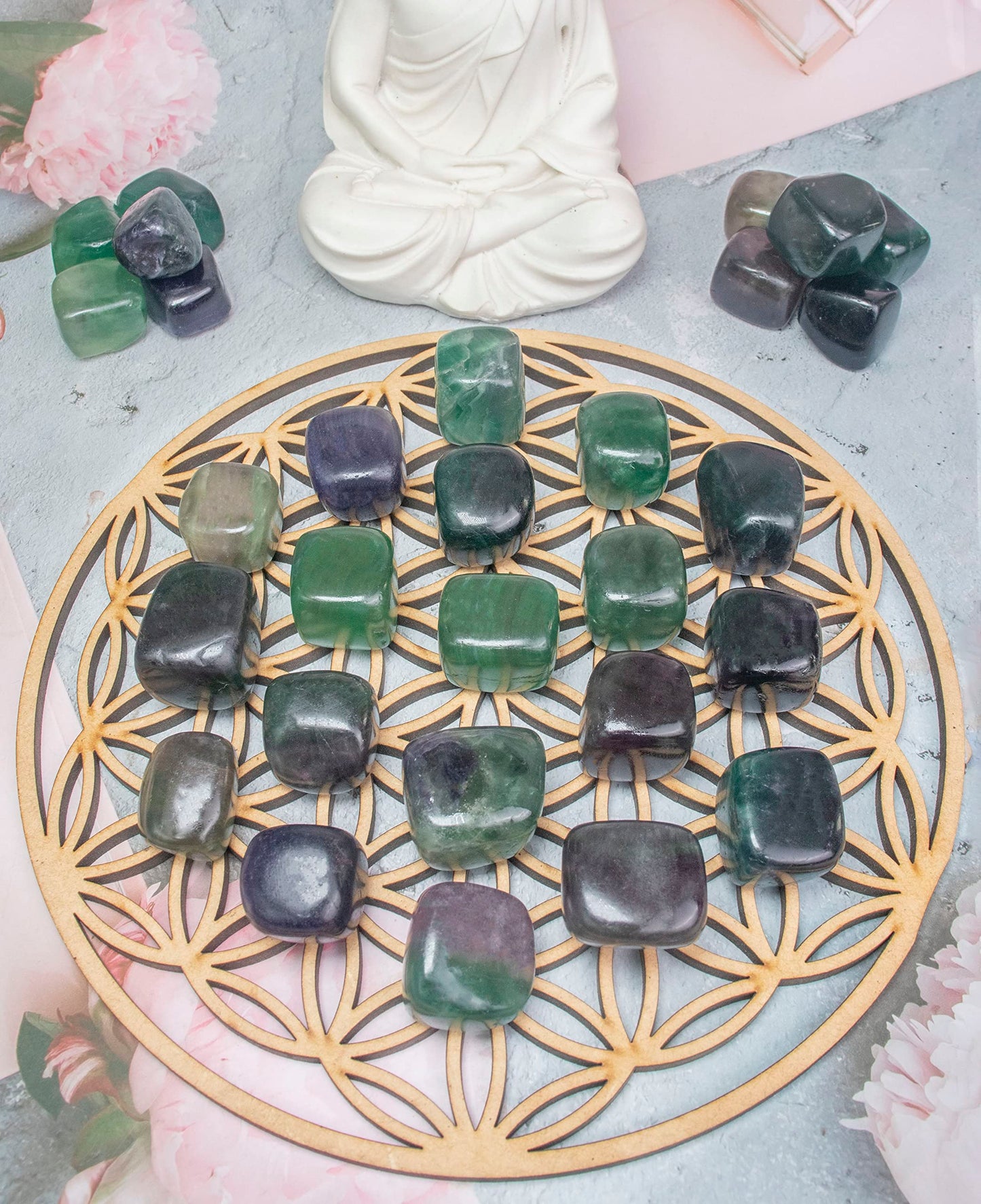 Crocon 1LB Multi Fluorite Tumbled Stones and Crystals Bulk 2000+ Carats Natural Crystal Kit for Reiki Healing Crystal Polished, Tumble Stones, Chakra Balancing, Reiki Gift, Home Decor Size : 20mm