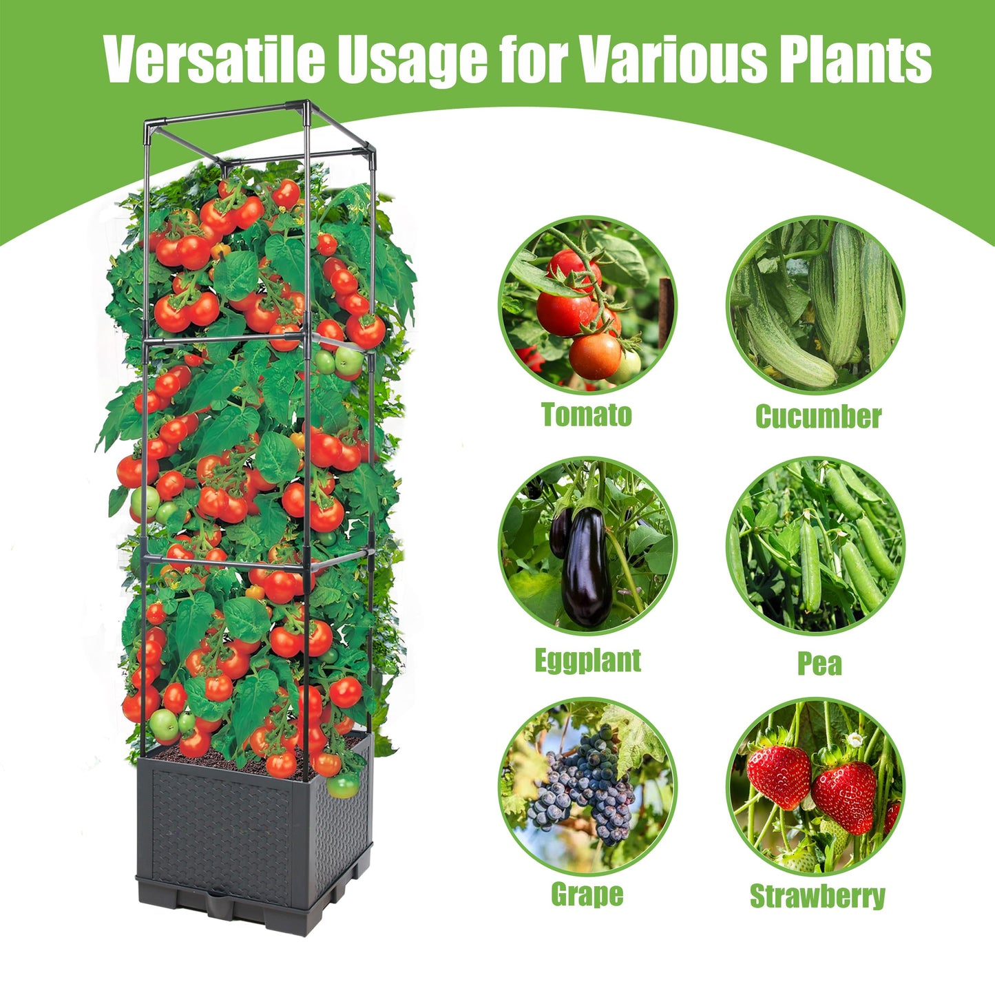 Sunnyglade 2 Pcs Raised Garden Bed Planter Box with Trellis, 44” Tomato Trellis Planter for Various Vine Climbing Plants Vegetables Detachable Frame for Outdoor Indoor Terrace