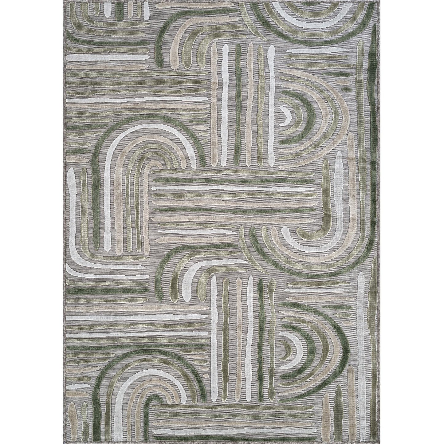 CAMILSON Indoor Outdoor Rug, Beige 5x7 Geometric Arch Striped Area Rugs for Patio and Home Areas, Easy-Cleaning Non-Shedding Living Room, Garden and Deck Washable Outside Carpet (5 x 7)