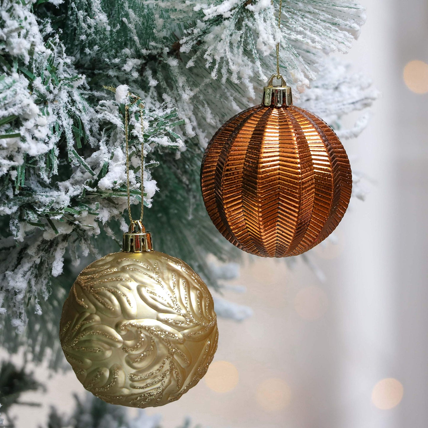 Valery Madelyn Luxurious Copper Gold Christmas Ball Ornaments, Shatterproof Christmas Tree Ornaments for Xmas Decoration (2 Items Bundle