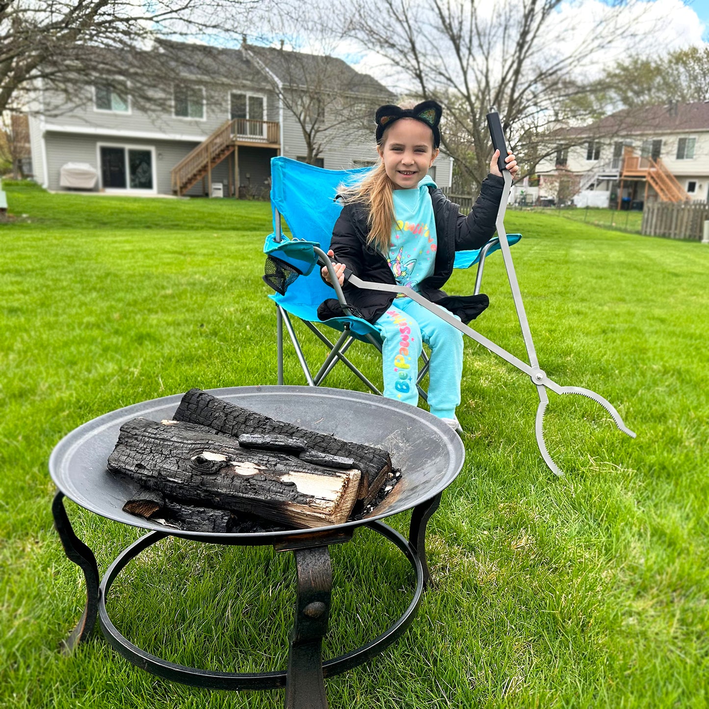 40" Fire Tongs Firewood Grabbers and Fire Poker Set, Stainless Steel Large Log Grabbers for Outdoor Fireset Fire Pit Bonfire Campfire Backyard Deck Indoor Fireplace Tools Set