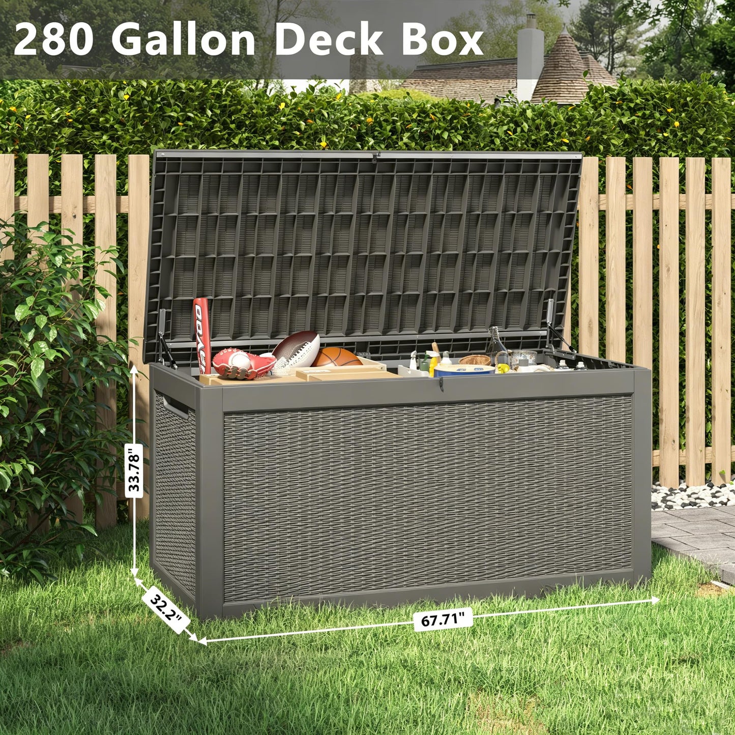 KAMABOKO 280 Gallon Outdoor Storage Box, Resin Deck Boxes Indoor and outdoor, Waterproof Storage Box Lockable Lid for Garden Tools, Package Delivery, Patio Cushions, Grey