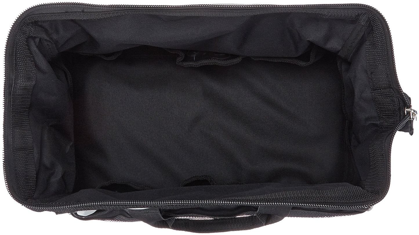 Amazon Basics Durable Wear-Resistant Tool Storage Bag with Adjustable Shoulder Strap, Portable Tool Organizer, 16 in, Black & Grey