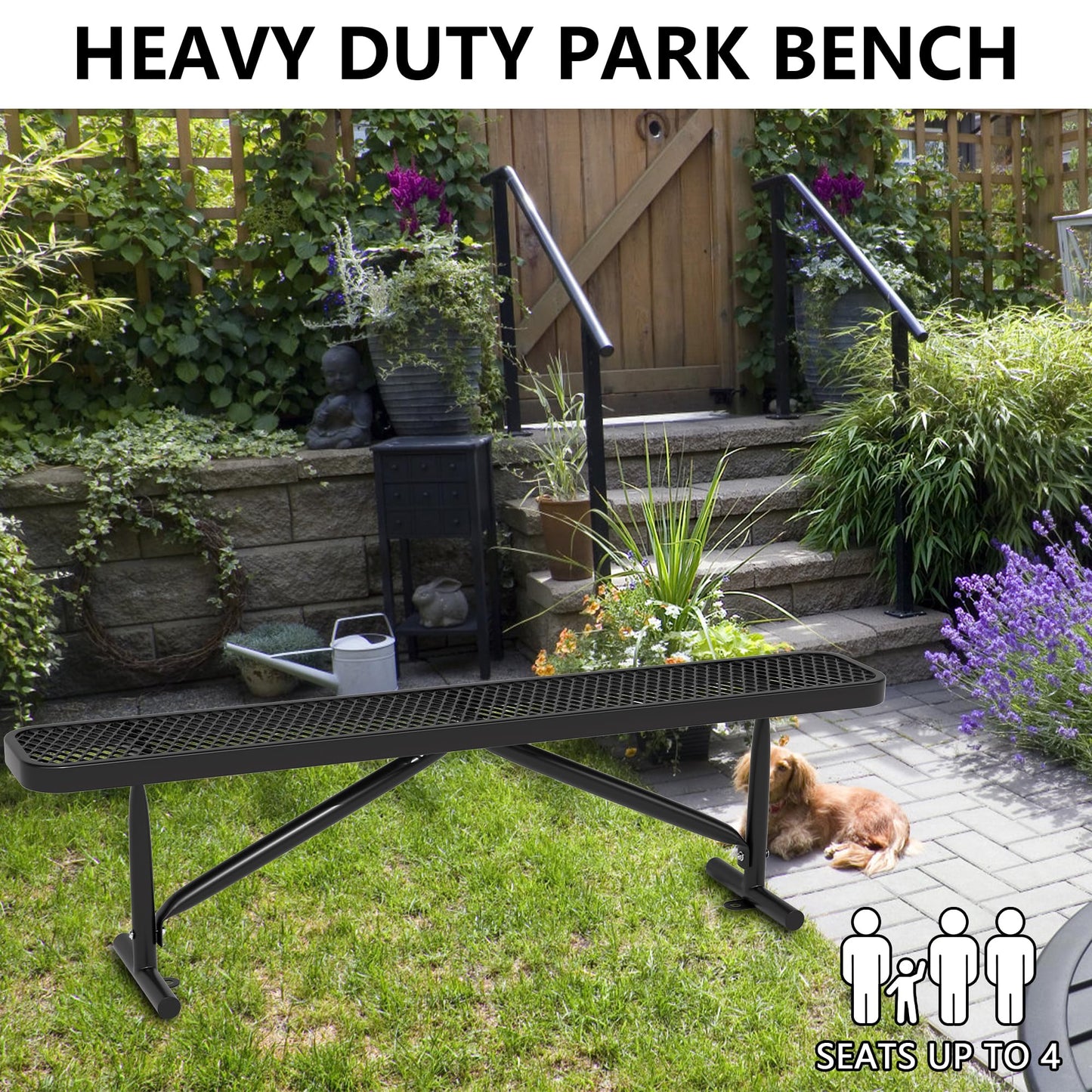 Park Benches for Outside, 6 ft Steel Outdoor Garden Bench Porch Chair Furniture Patio Seating, Commercial Expanded Metal Mesh Bench for Shopping Malls, Lawn, Backyard, Park, Deck, Street, School