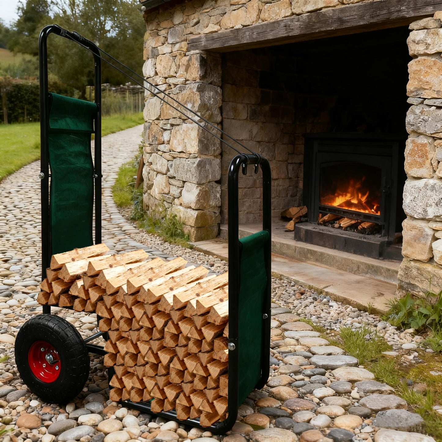 Doublehorse Firewood Cart with wheels: 27 x 20 x 44 in Large Heavy Duty Metal Waterproof Portable Storage Rack - for Outdoor Camping Backyard Fireplace Indoor Use For Women Men