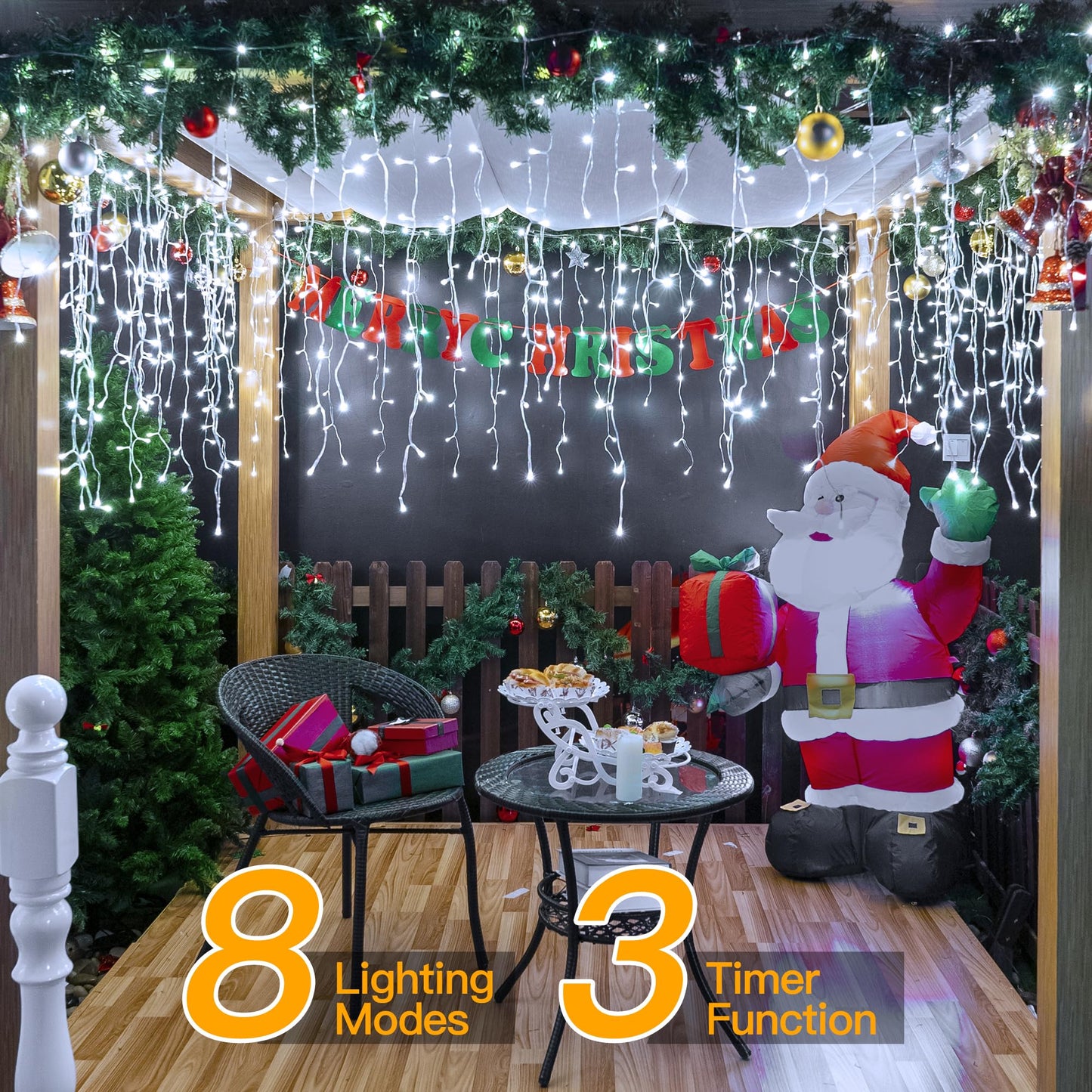Ollny Icicle Lights 720LED 60FT, Cool White Christmas Lights with Remote 8 Modes Dimmable, Waterproof Connectable Timer Hanging Light for House Outdoor Outside Yard Indoor Decorations