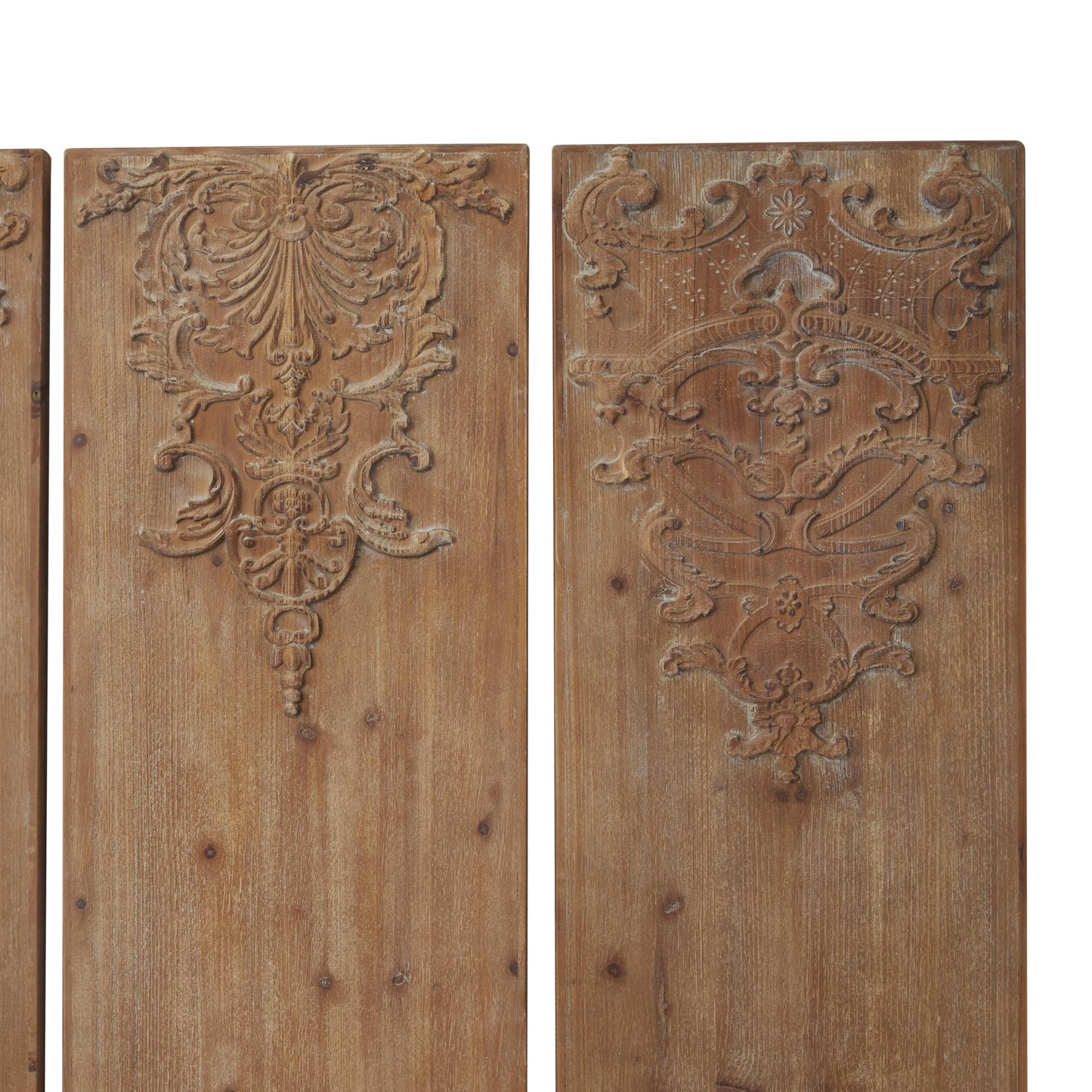 Deco 79 Wood Floral Home Wall Decor Carved Antefix Wall Sculpture, Set of 3 Wall Art 16"W, 55"H, Brown